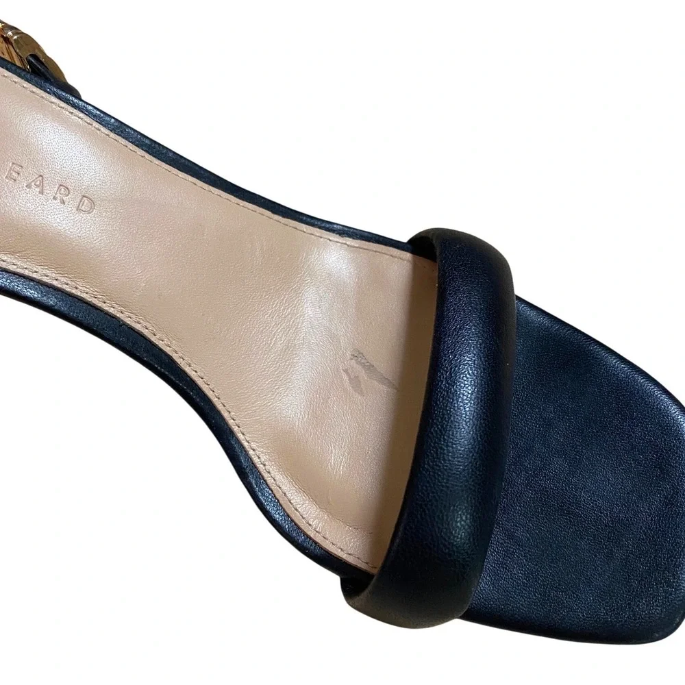 VERONICA BEARD Meena Heeled Sandals Size 9 Black Leather Gold Luxury Designer‎